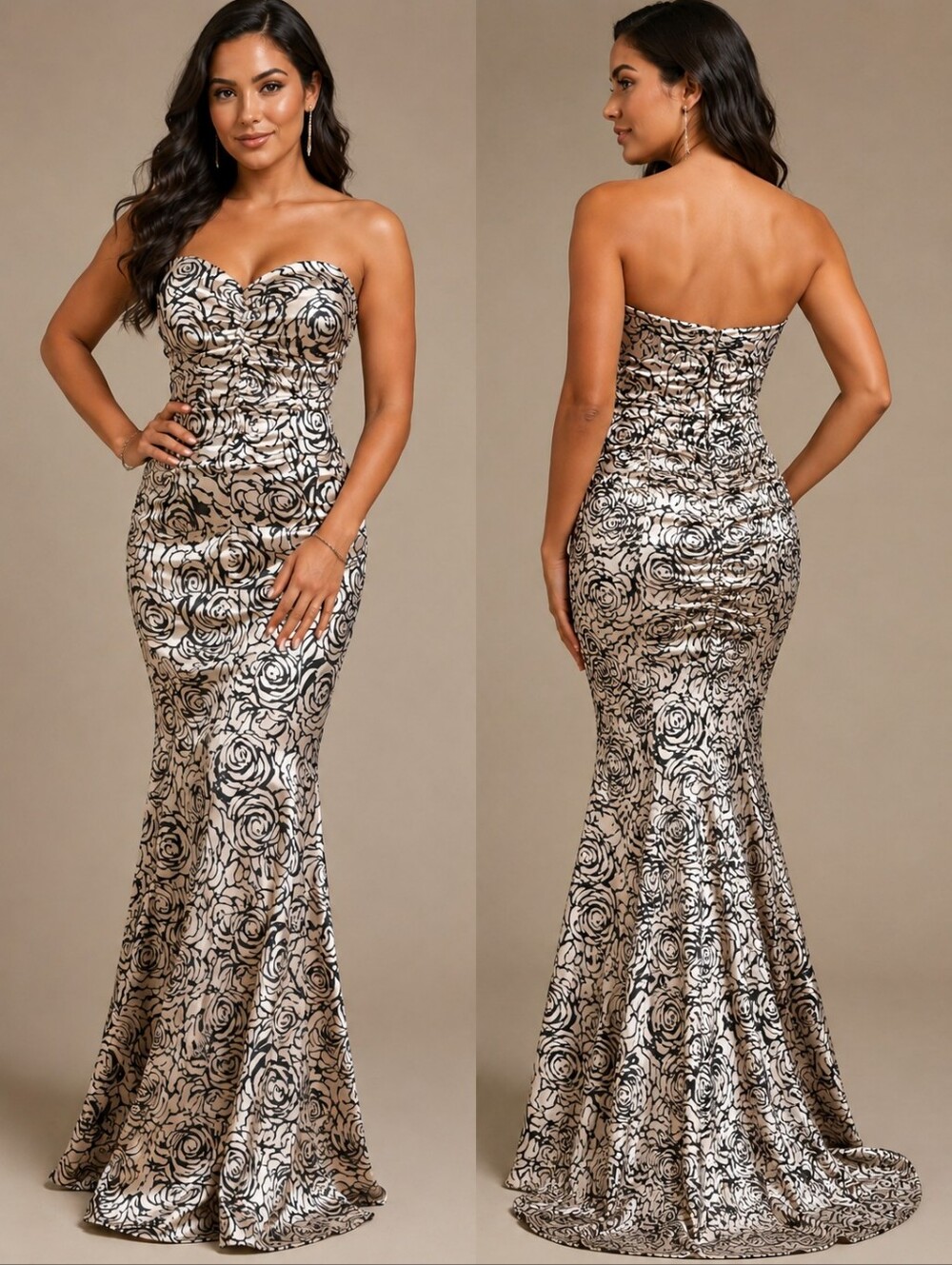 Junior's satin floral gown dress